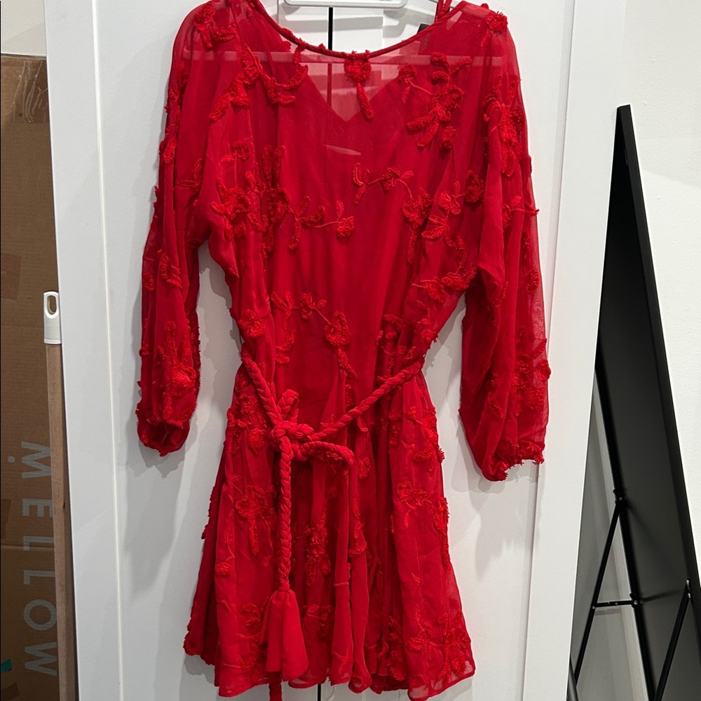 Mare Mare Anthropologie Elegant Red Embroidered Dress - can fit up to a Medium - Picture 1 of 6